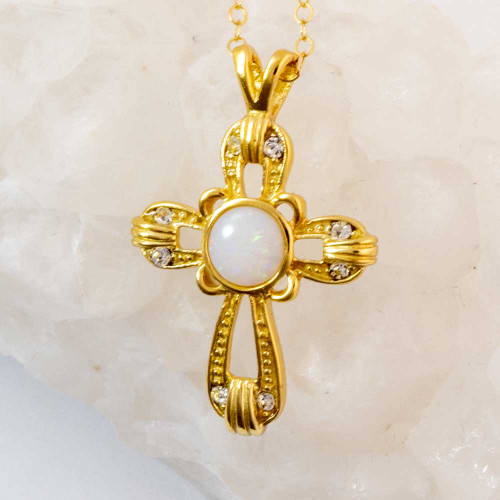 HEAVEN'S LOVE 18KT GOLD PLATED AUSTRALIAN WHITE OPAL PENDANT